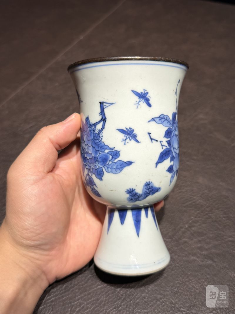 明崇祯 青花花卉纹高足杯 - 图4